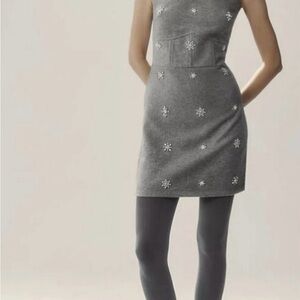 Anthropologie Vineet Bahl Crystal Shift Dress Wool Blend Beaded Gray Size XL